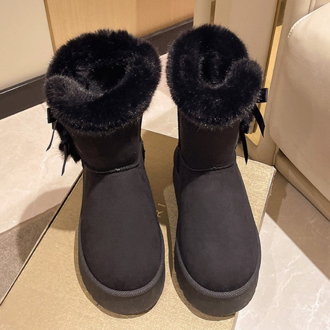 Bootara Women's Bow-Knit Cozy Winter Boots - Shearling Lined Chunky Platform Snow Boots (US 5-9.5)
