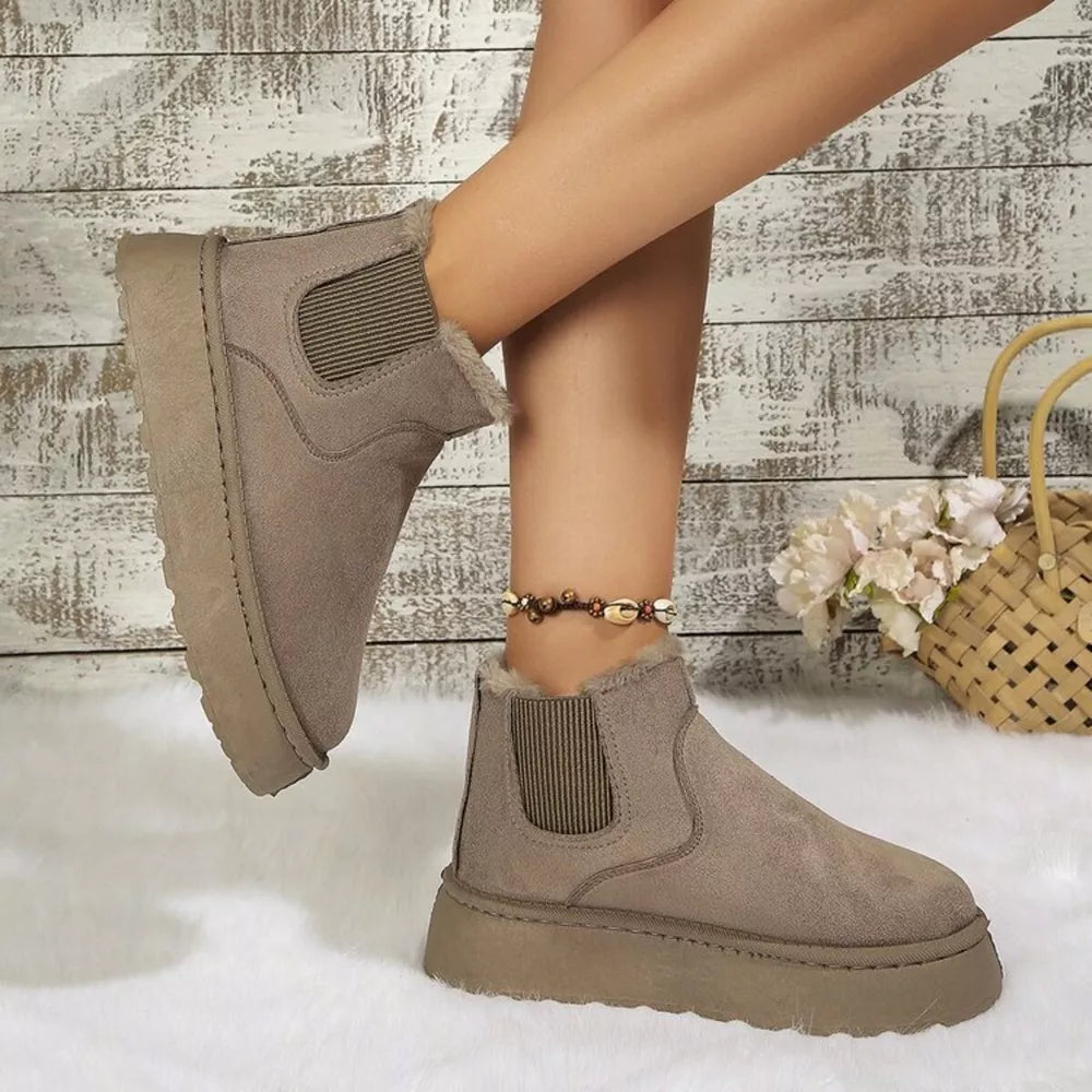 Suede Round Toe Platform Ankle Boots