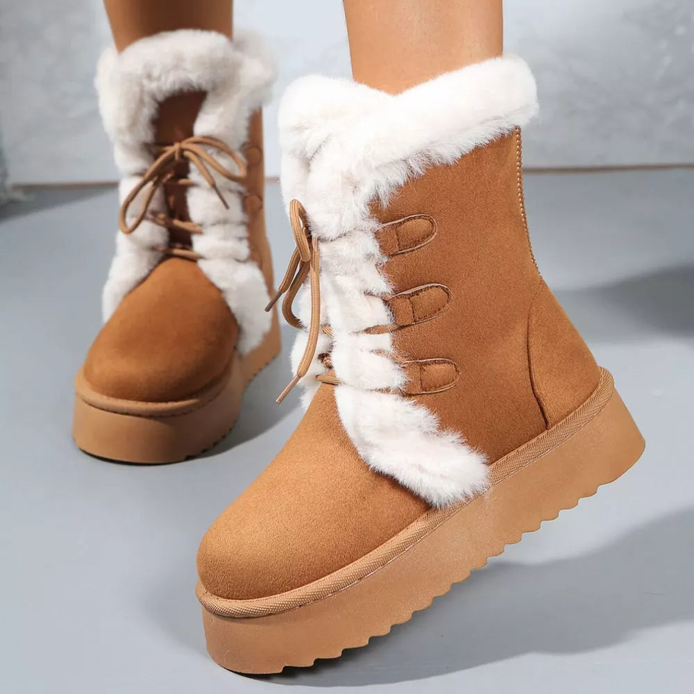 Cozy Suede Lace-up Platform Boots