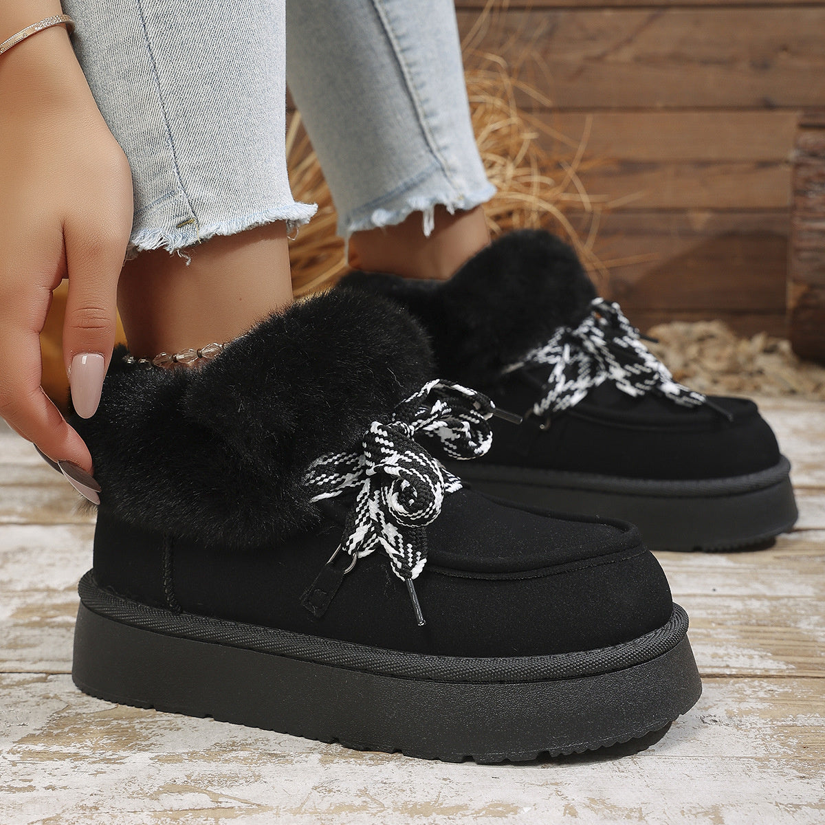 Plush Faux Fur Lined Platform Boots
