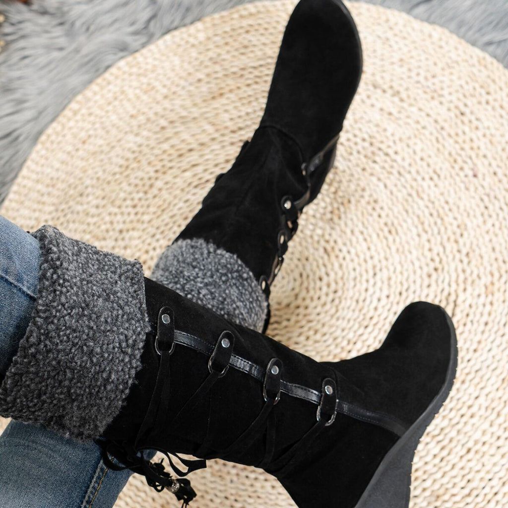 Faux Fur Lined Suede Wedge Boots