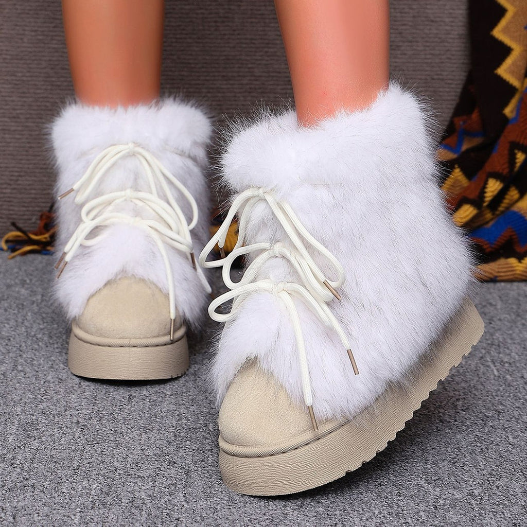 Winter Faux Fur Trimmed Lace-Up Boots
