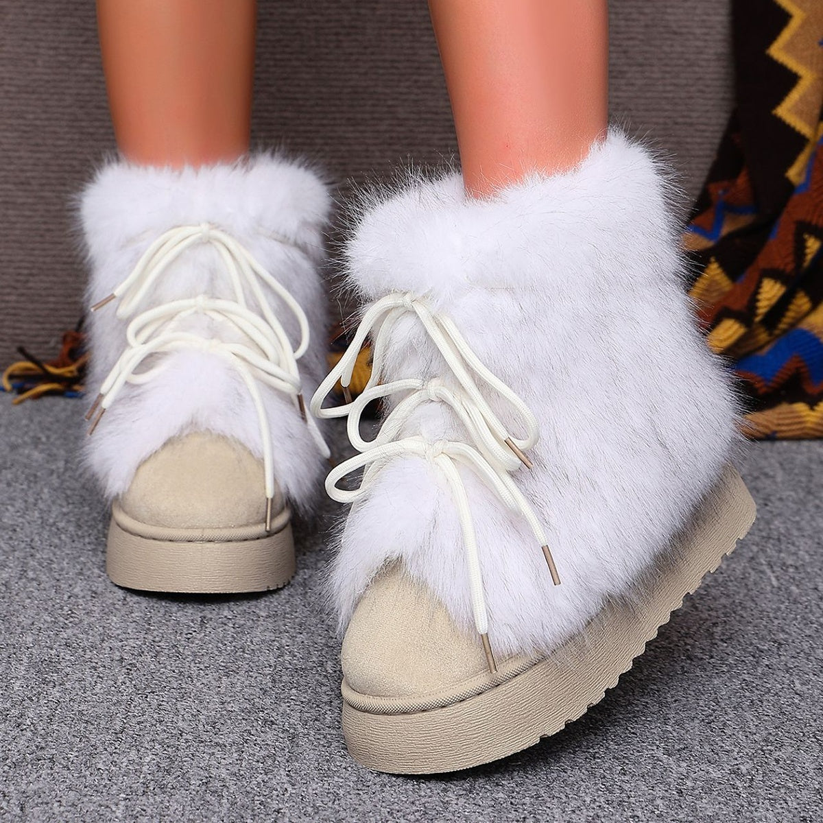 Winter Faux Fur Trimmed Lace-Up Boots