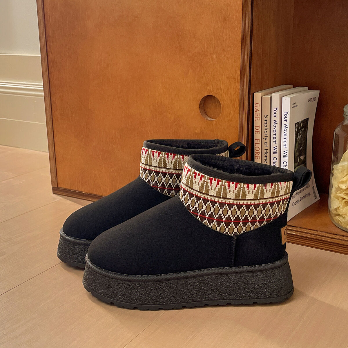 Fabric Round Toe Platform Boots