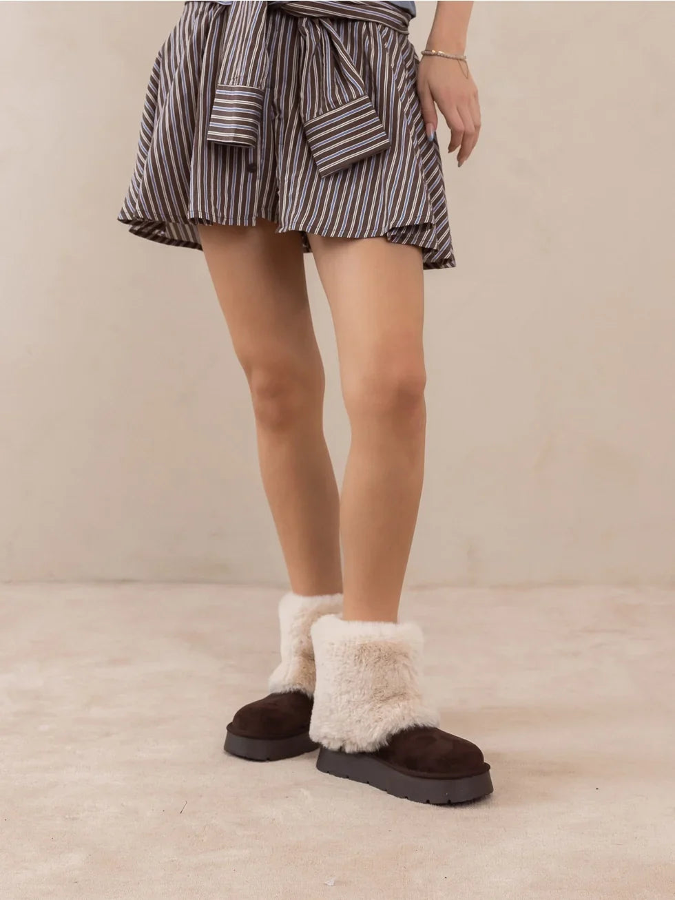 Fur Cuff Platform Ankle Boots - Oasis Society