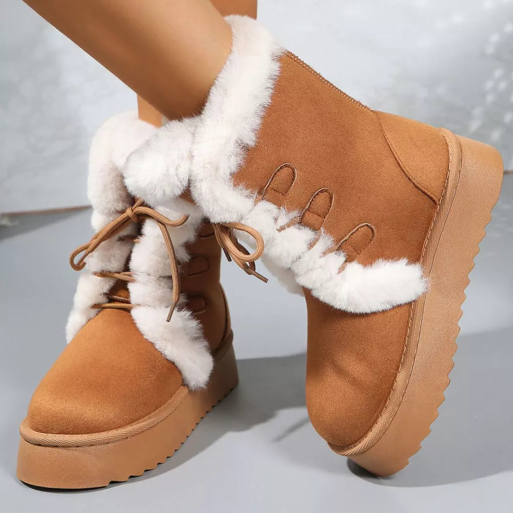 Cozy Suede Lace-up Platform Boots