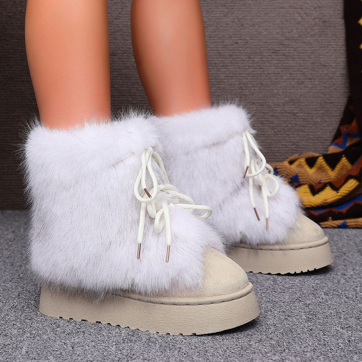 Winter Faux Fur Trimmed Lace-Up Boots