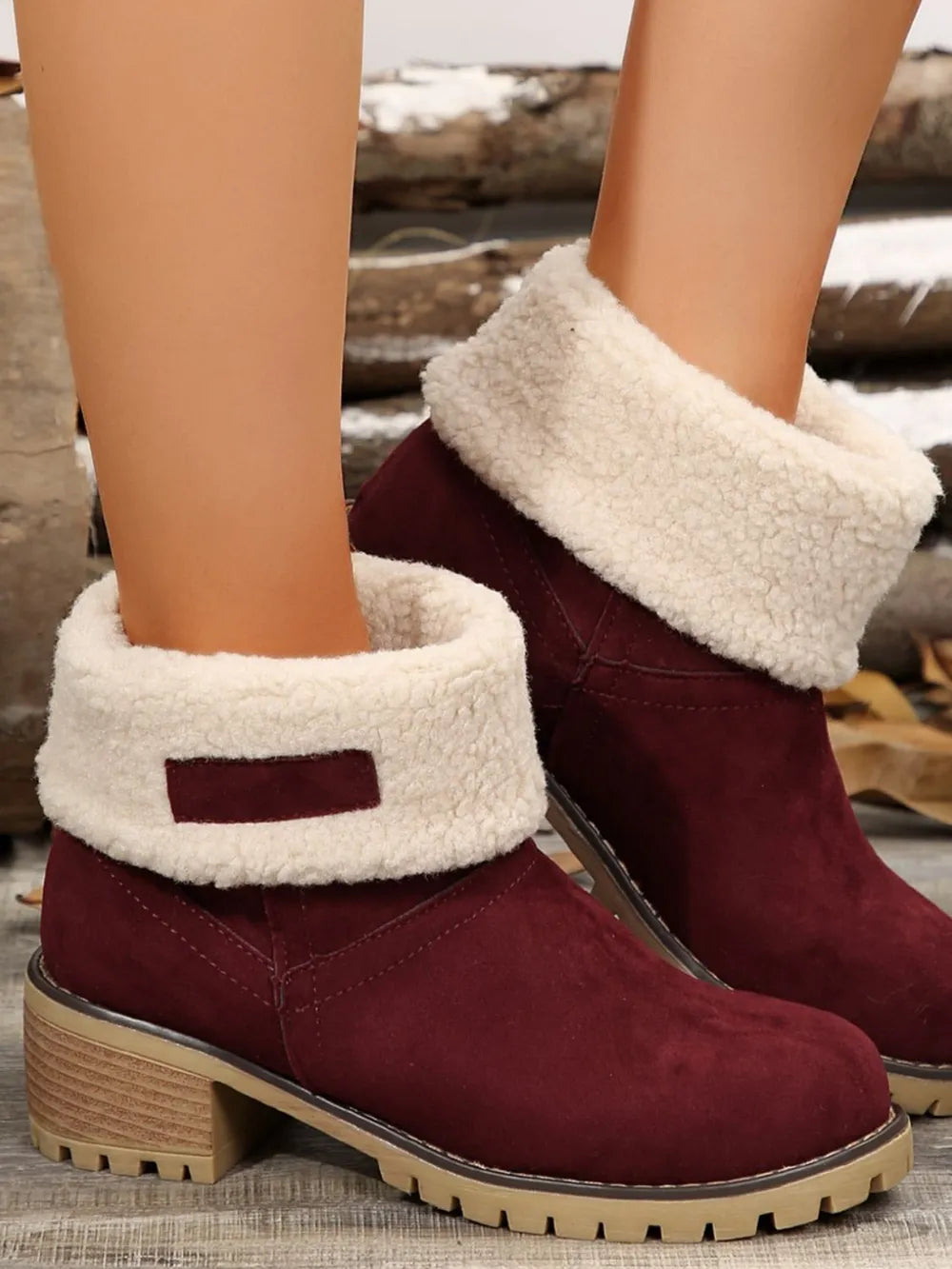 Sherpa-Trimmed Faux Suede Ankle Boots