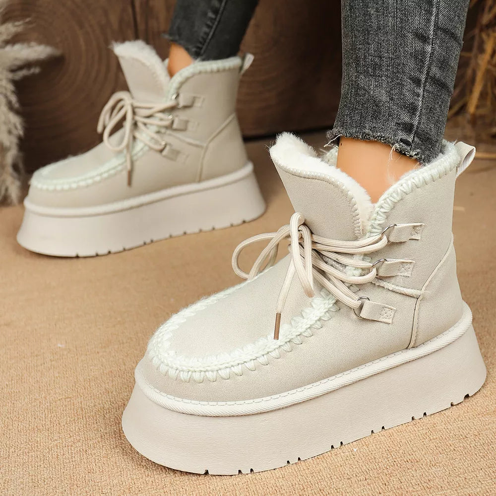 Suede Lace-up Platform Ankle Boots