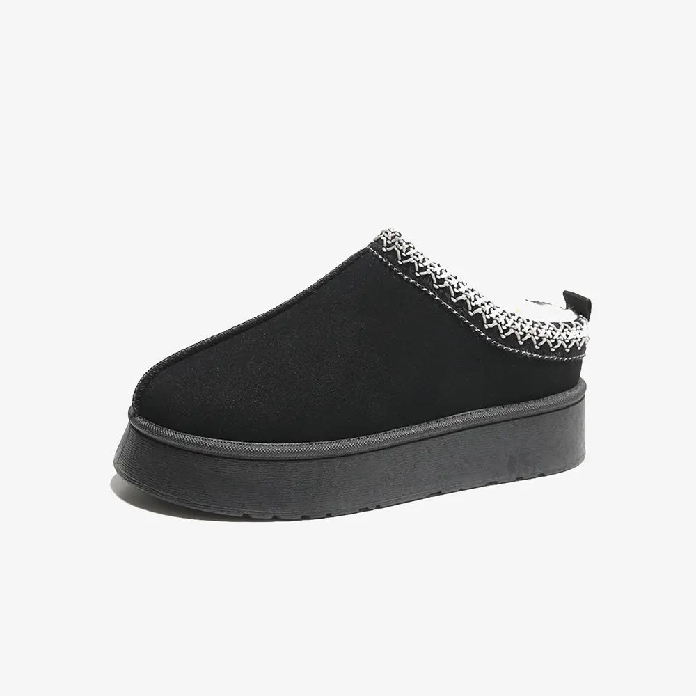 Faux Shearling Trim Platform Mules