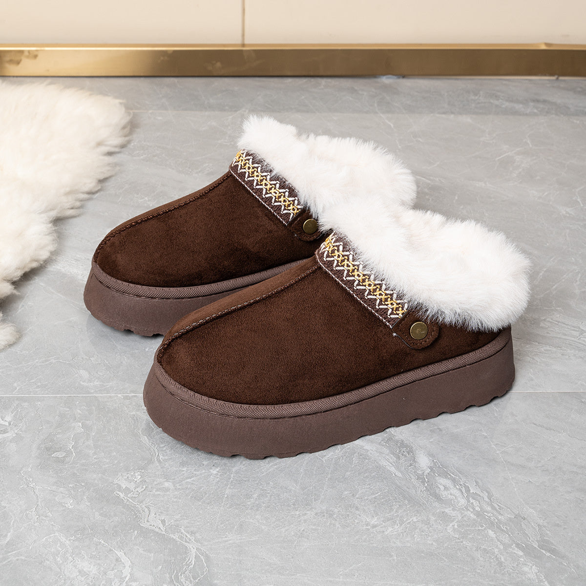 Slip-On Suede Round Toe Platform Ankle Boots