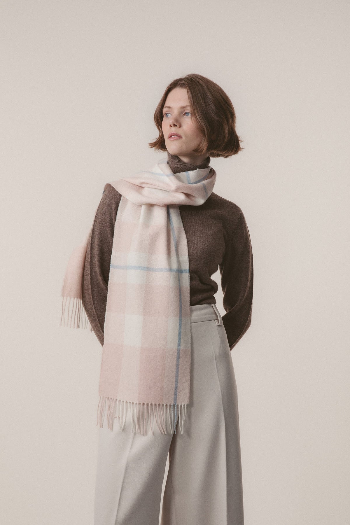Contemporary Check Lambswool Scarf - Champagne Pink