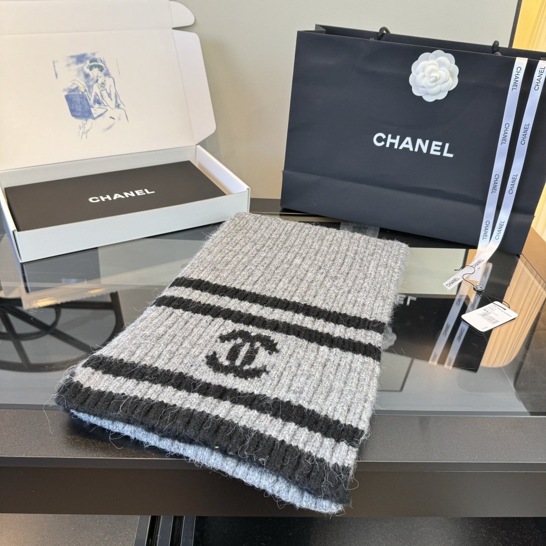 Chanel Rib-Knit Striped Scarf
