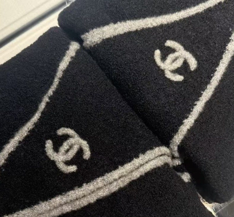 Chanel Black Triangle Scarf with White Trim